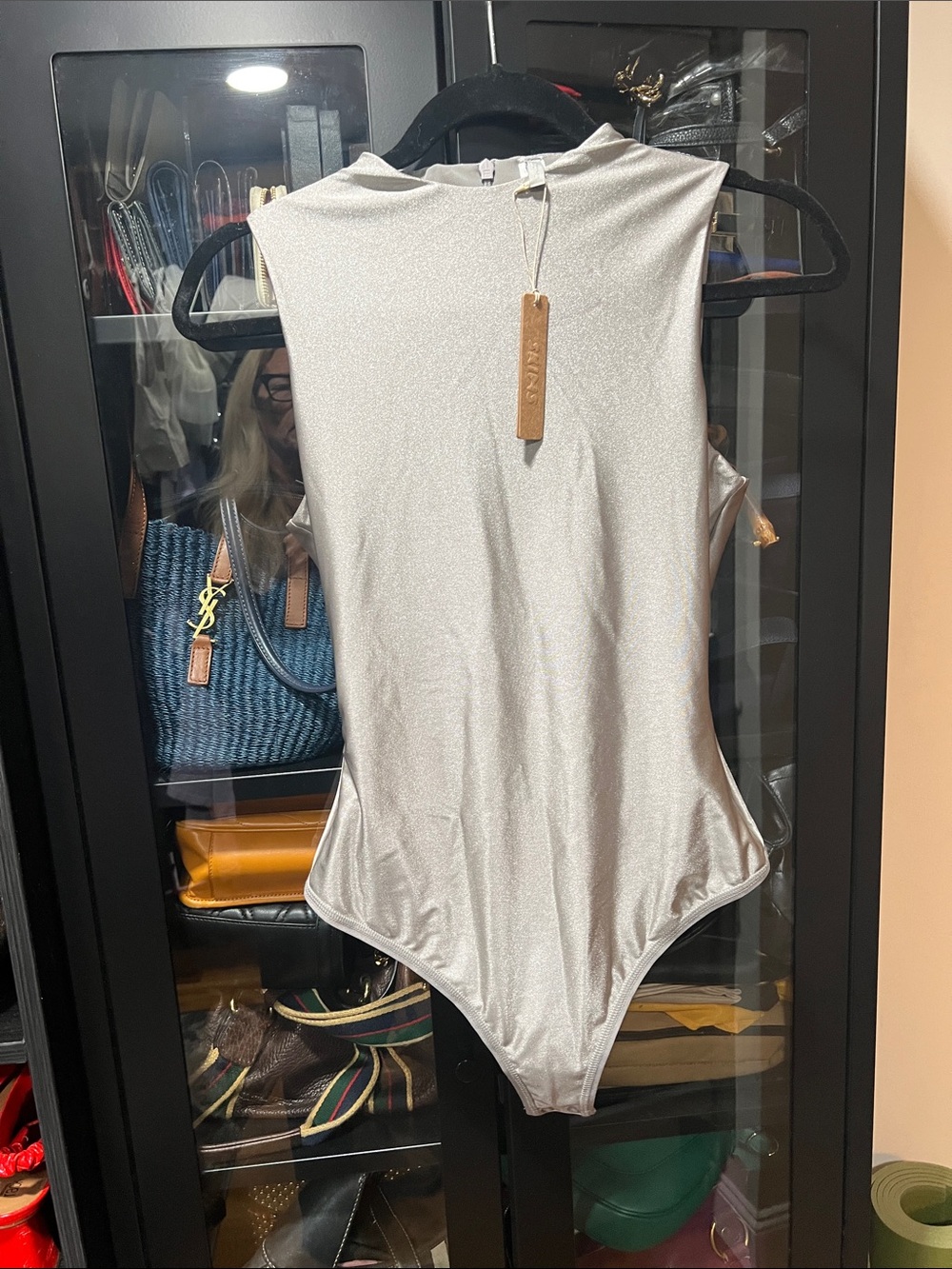 SKIMS Silver Shimmery Sleeveless Bodysuit